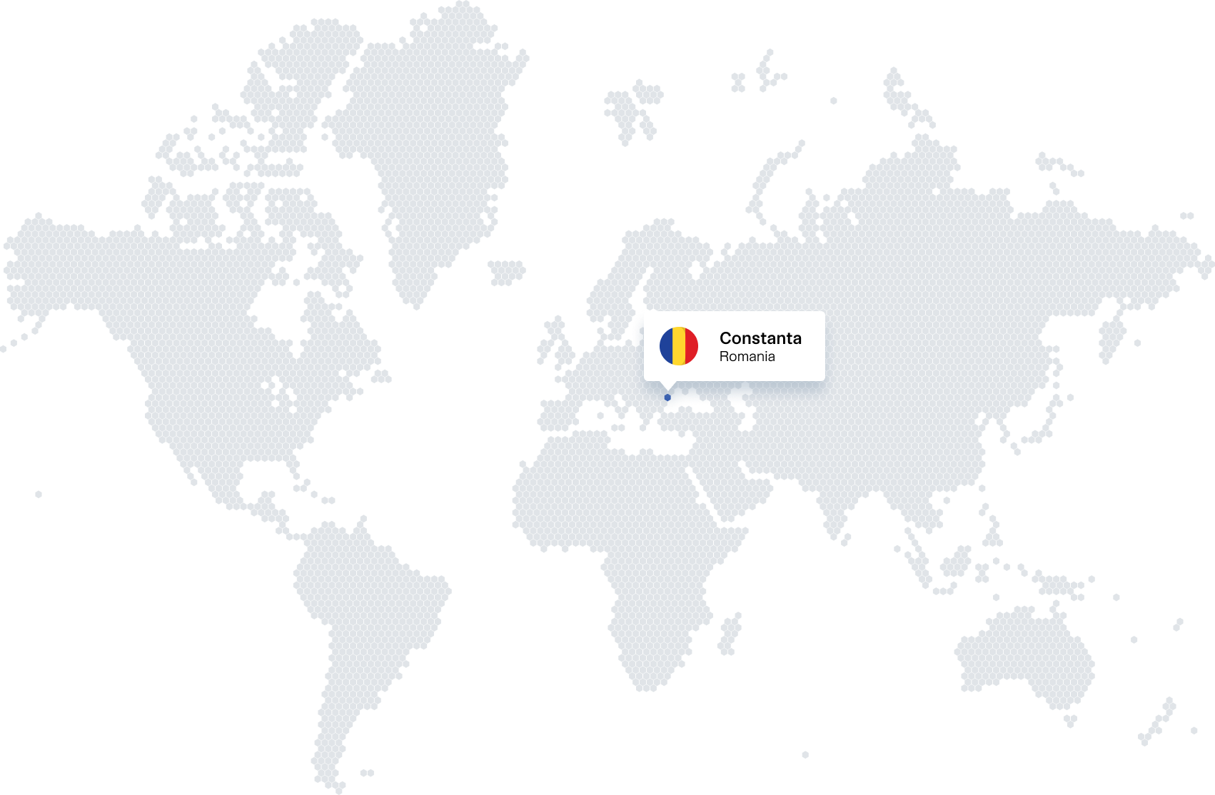 Hartă mondială cu Constanța, România evidențiată